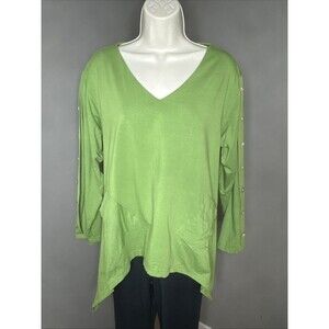 PATRIZIA LUCA MILANO lime green Tunic asymmetric hem lagenlook boho top M/Lg